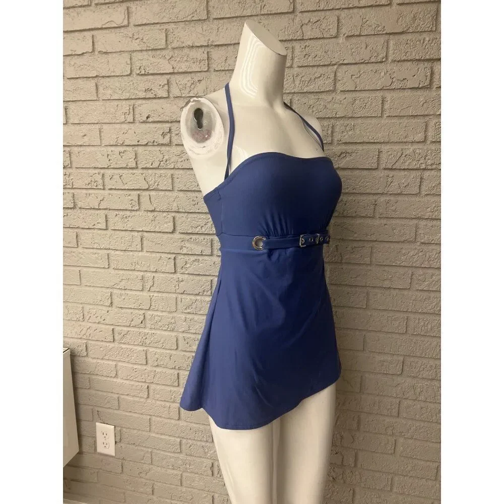 Michael Kors Women Blue Bandeau One Piece With Buckle Detail Swimwear Size 4